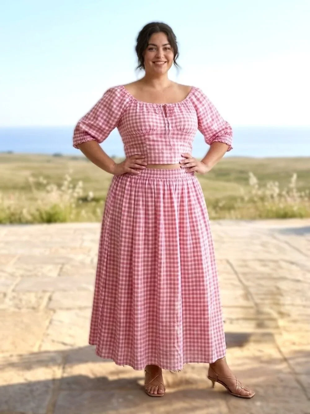 CATO Plus Size Gingham Coordinates Set (two-piece)